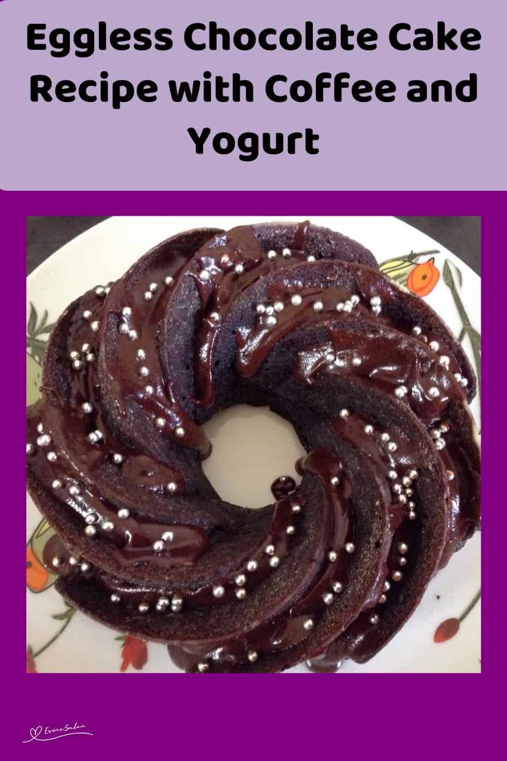 an image of an Eggless Chocolate Cake with sprinkles and baked in a Bundt Pan