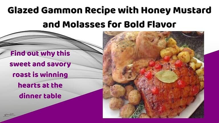 an image of Glazed Gammon with cherries alongside a roasted chicken and potatoes