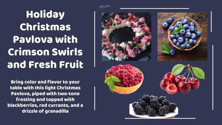 an image of a Christmas Pavlova with cream and topped with berries