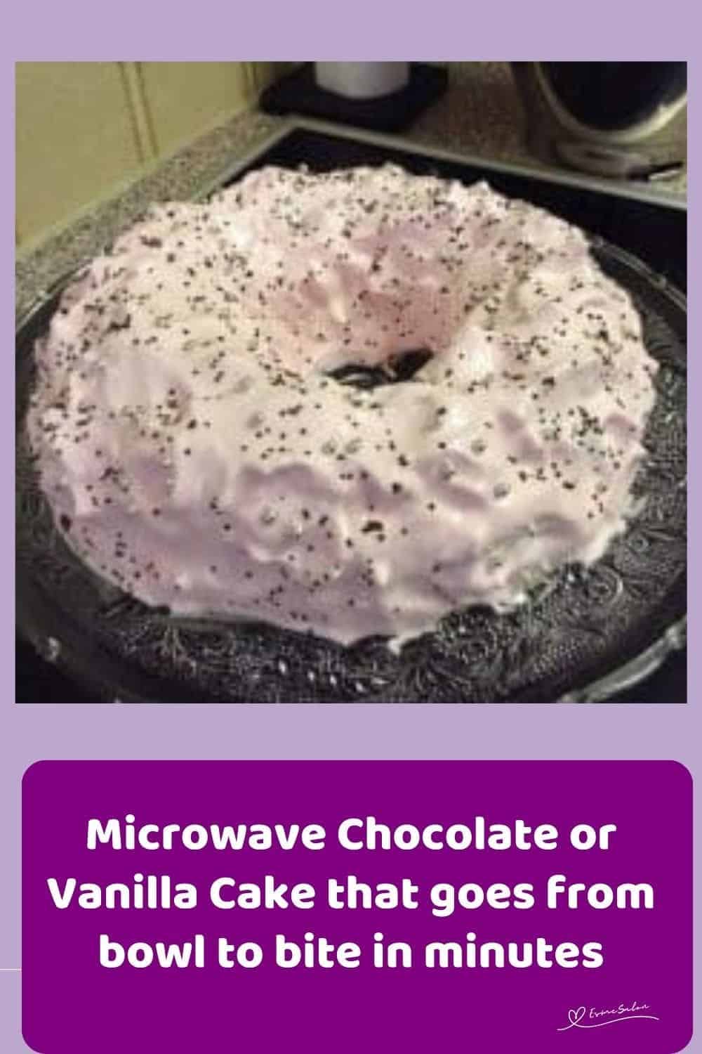 an image of a round cake with a hole in the middle covered in pink icing and sprinkles