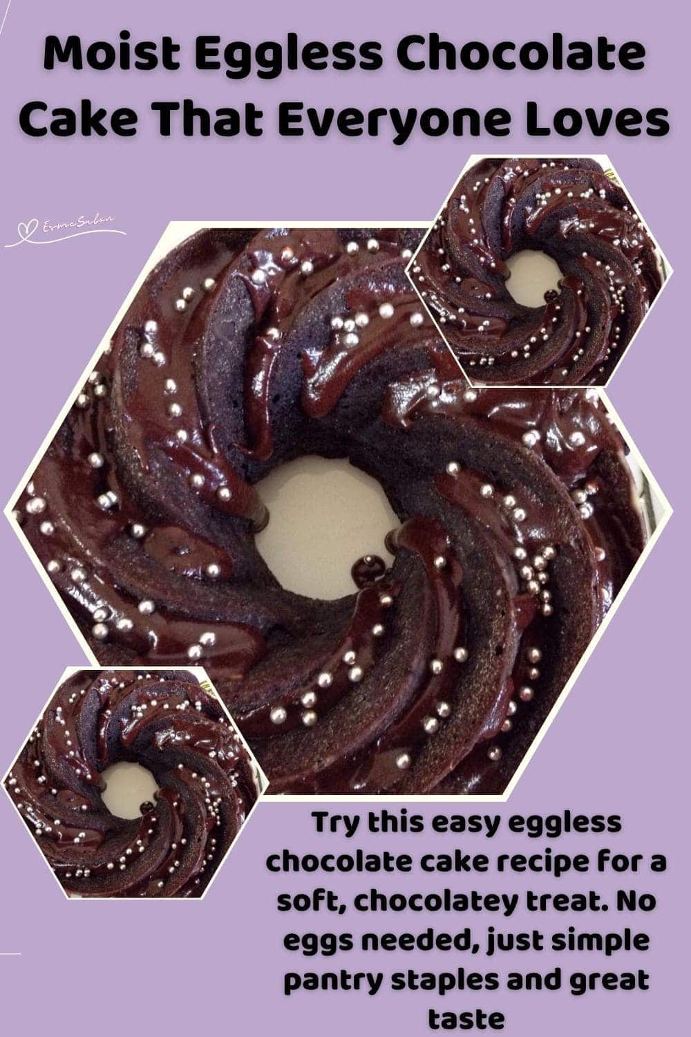 an image of an Eggless Chocolate Cake with sprinkles and baked in a Bundt Pan