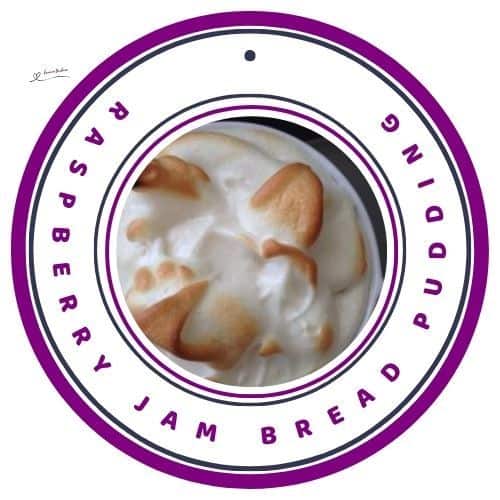 an image of Raspberry Jam Bread Pudding with Meringue Topping
