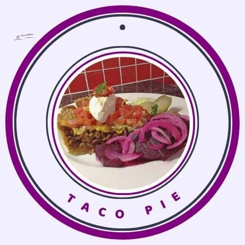 an image of a Taco Pie made with puff pastry and served with a side of beetroot salad