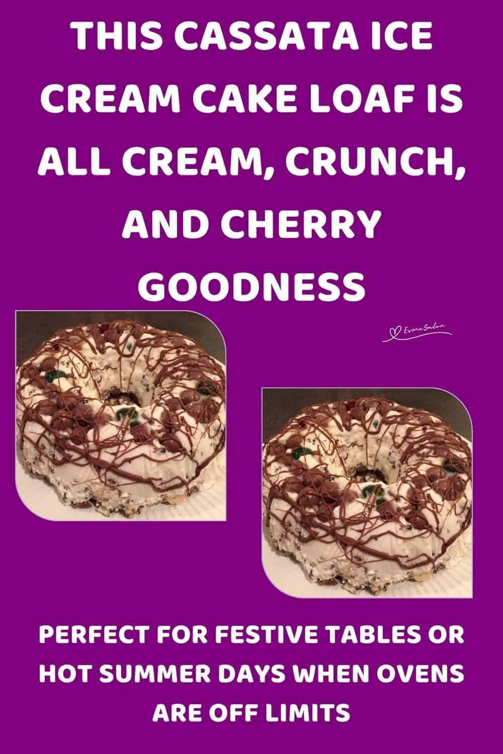 an image of a Cassata Ice Cream Cake with chocolate and more chocolate as decoration