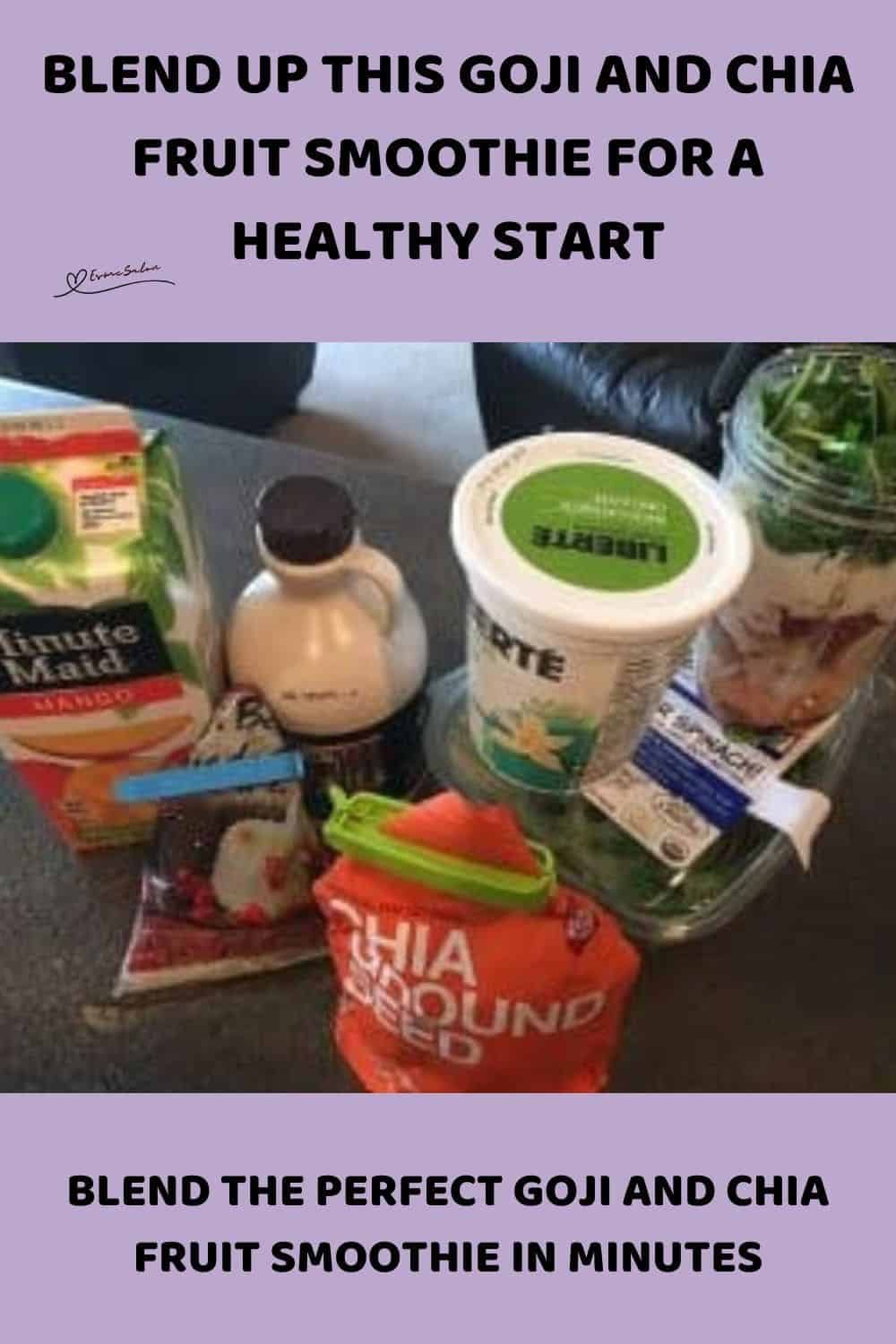 an image of ingredients and Goji and Chia Fruit Smoothie in the making in a blender