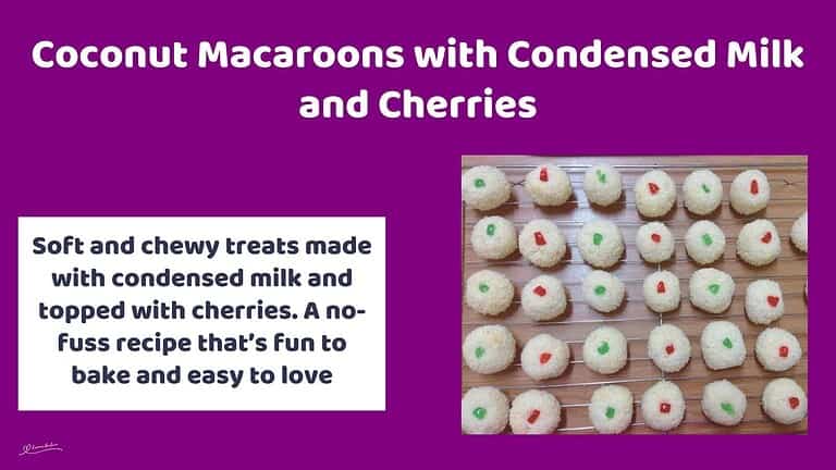 an image of Coconut Macaroons with red and green cherries on top