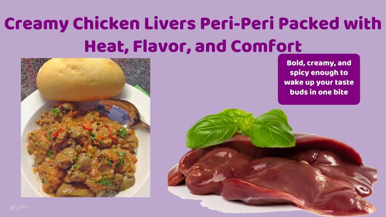 an image of a plate with Chicken Livers Peri-Peri and a bread roll