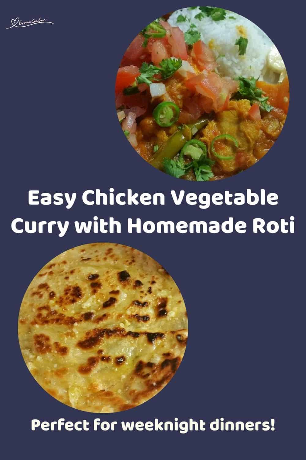 an image of a plate of Easy Chicken Vegetable Curry and Roti on the side