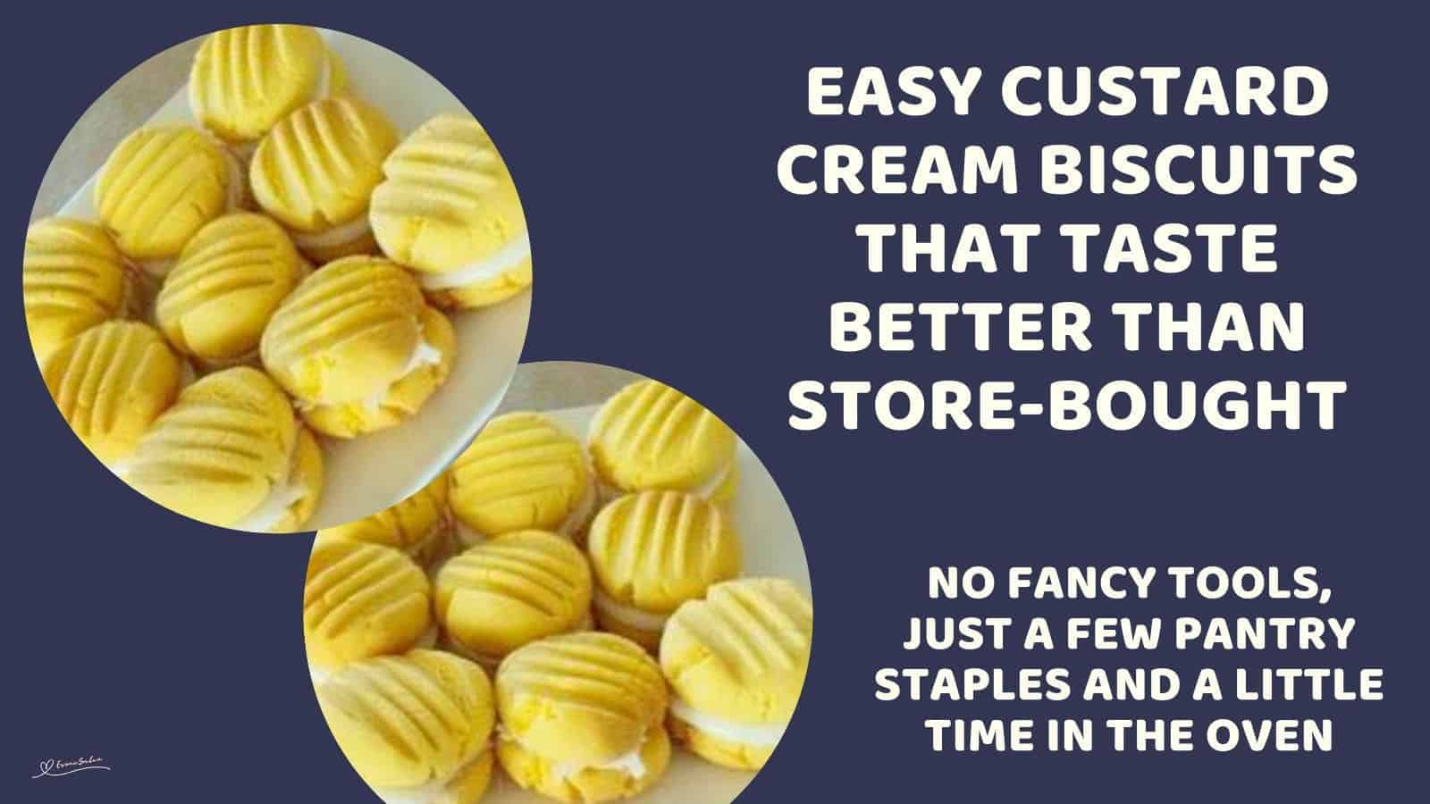 an image of 9 custard cream cookies on a white serving plate