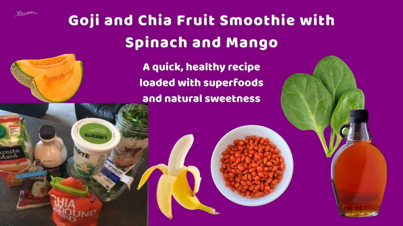 an image of ingredients and Goji and Chia Fruit Smoothie in the making in a blender
