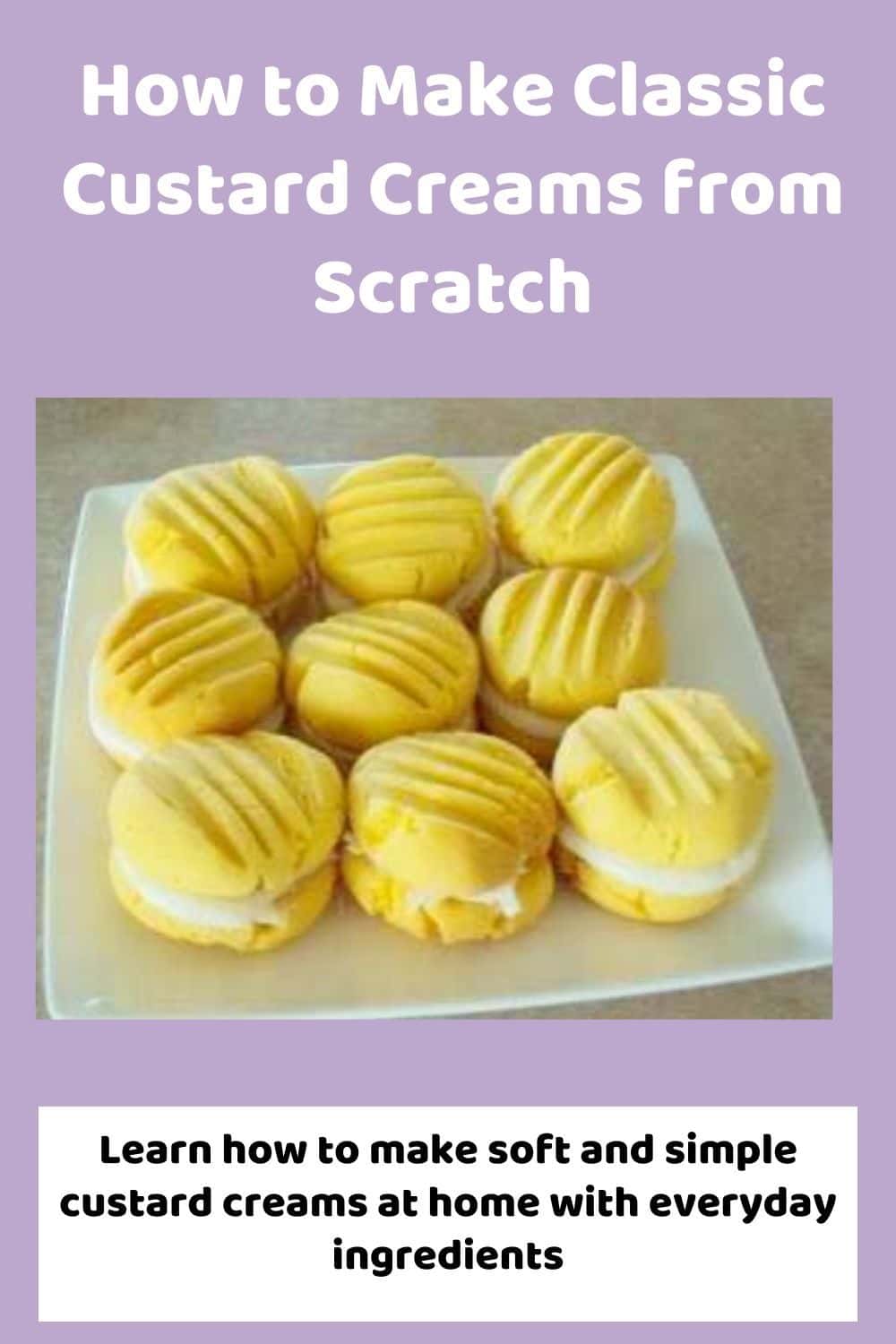 an image of 9 custard cream cookies on a white serving plate