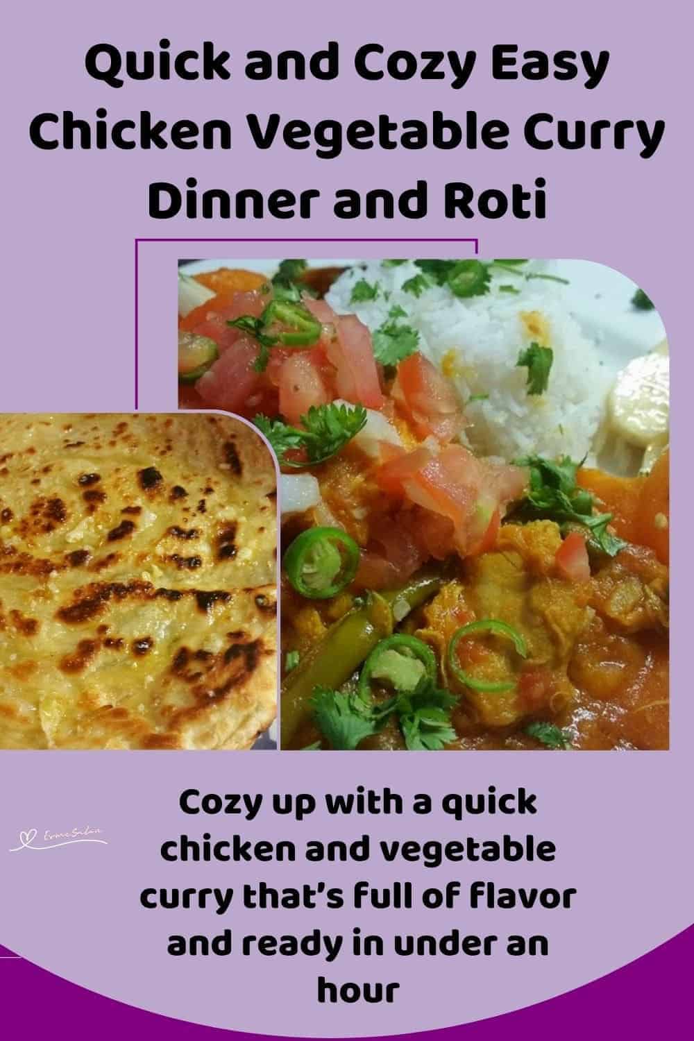 an image of a plate of Easy Chicken Vegetable Curry and Roti on the side