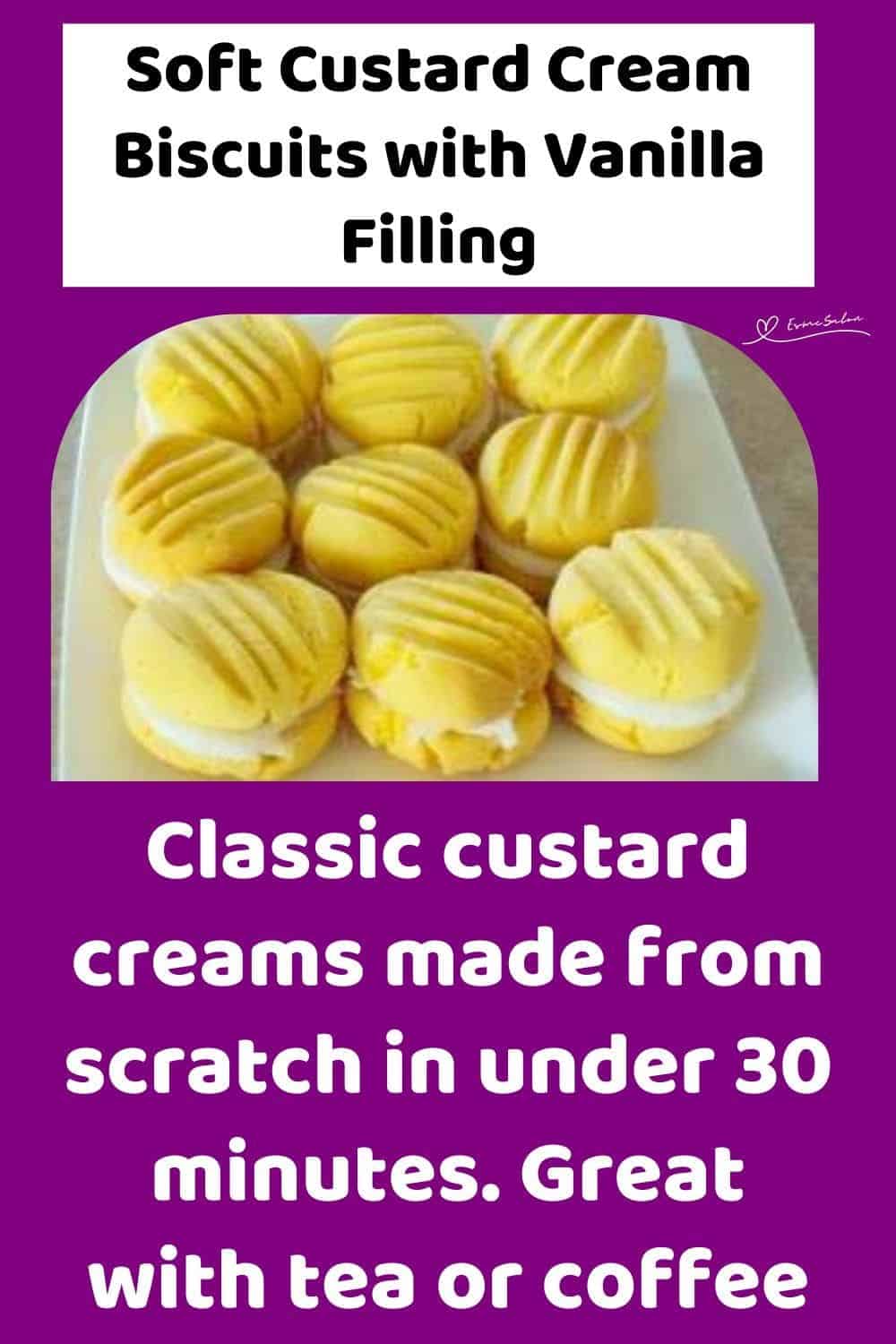 an image of 9 custard cream cookies on a white serving plate