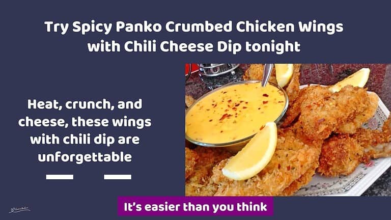 an image of Spicy Panko Crumbed Chicken Wings with cheese dip and lemon slices