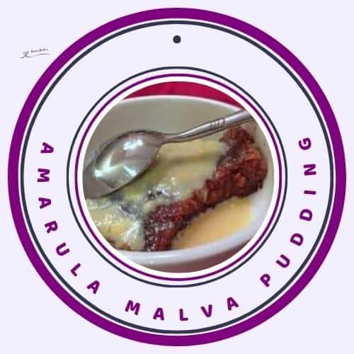 an image of a bowl of Amarula Malva Pudding wiuth custard