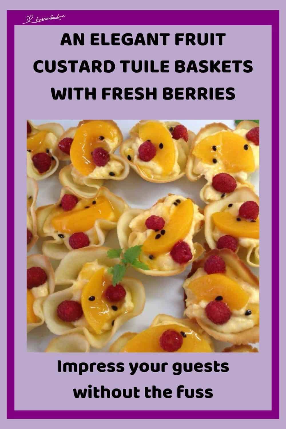 an image of Fruit Custard Tuile Baskets filled with fresh fruit