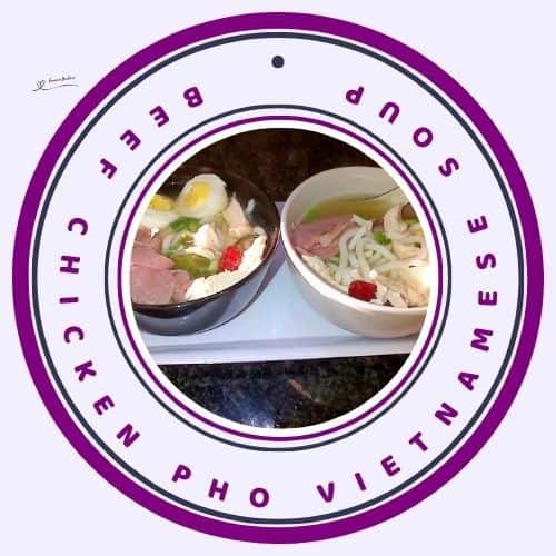 an image of two bowls with Beef and Chicken Pho Vietnamese Soup