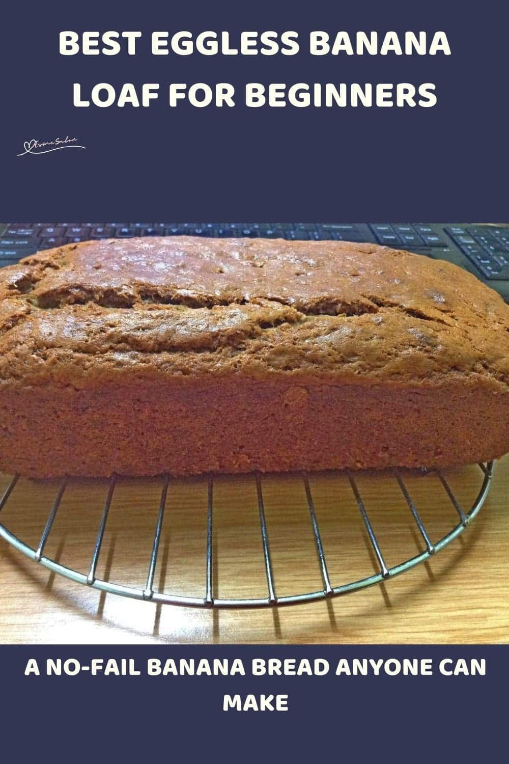 an image of an Eggless Banana Bread on a cooling rack