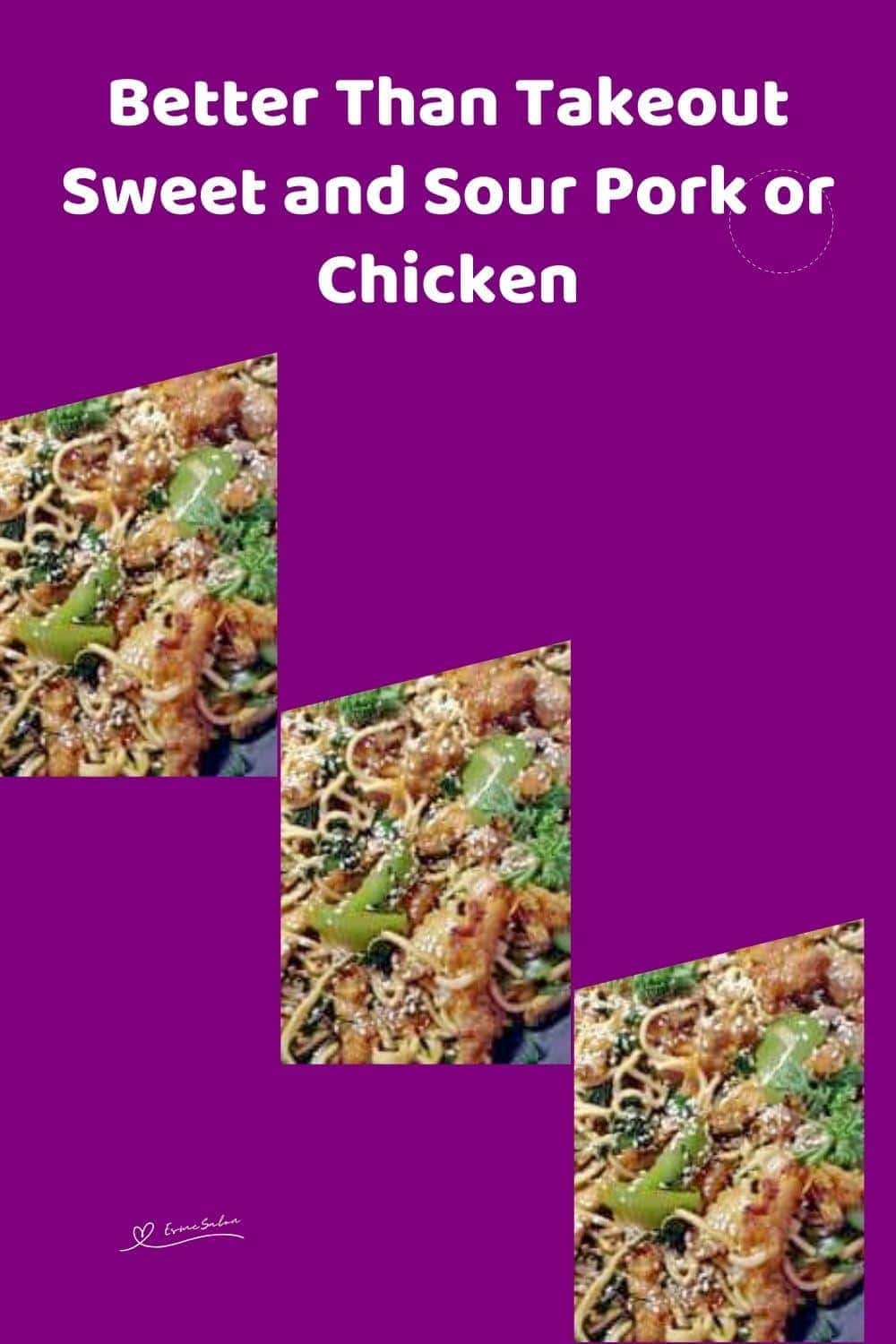 an image of Sweet and Sour Pork or Chicken with Chinese egg noodles