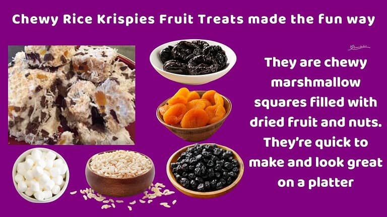 an image of blocks of Rice Krispies Fruit Treats covered in coconut