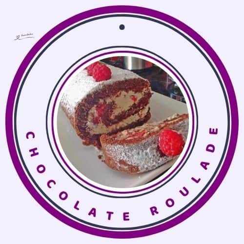 an image of a Chocolate Roulade with cream and raspberries