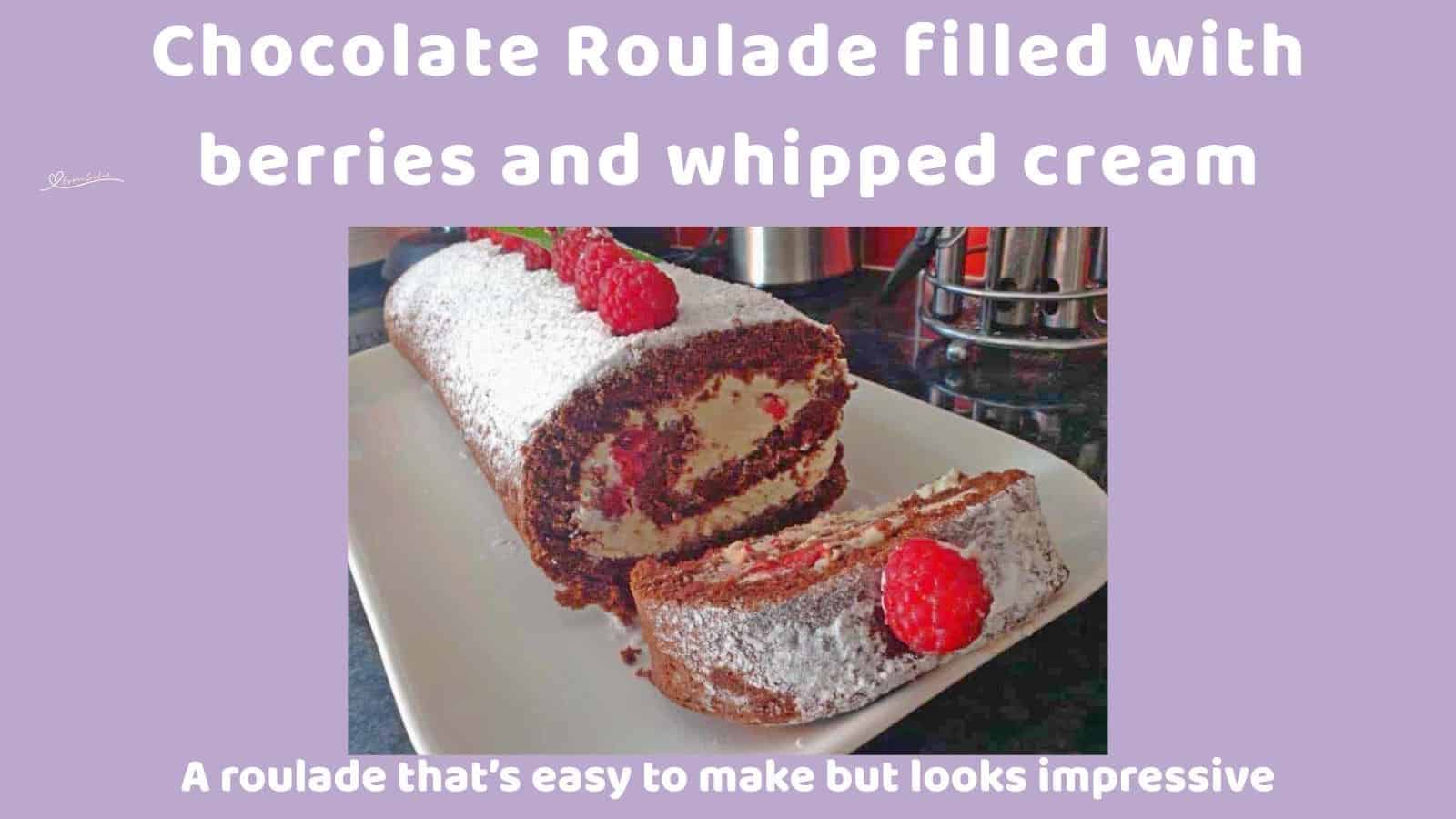 an image of a Chocolate Roulade with cream and raspberries