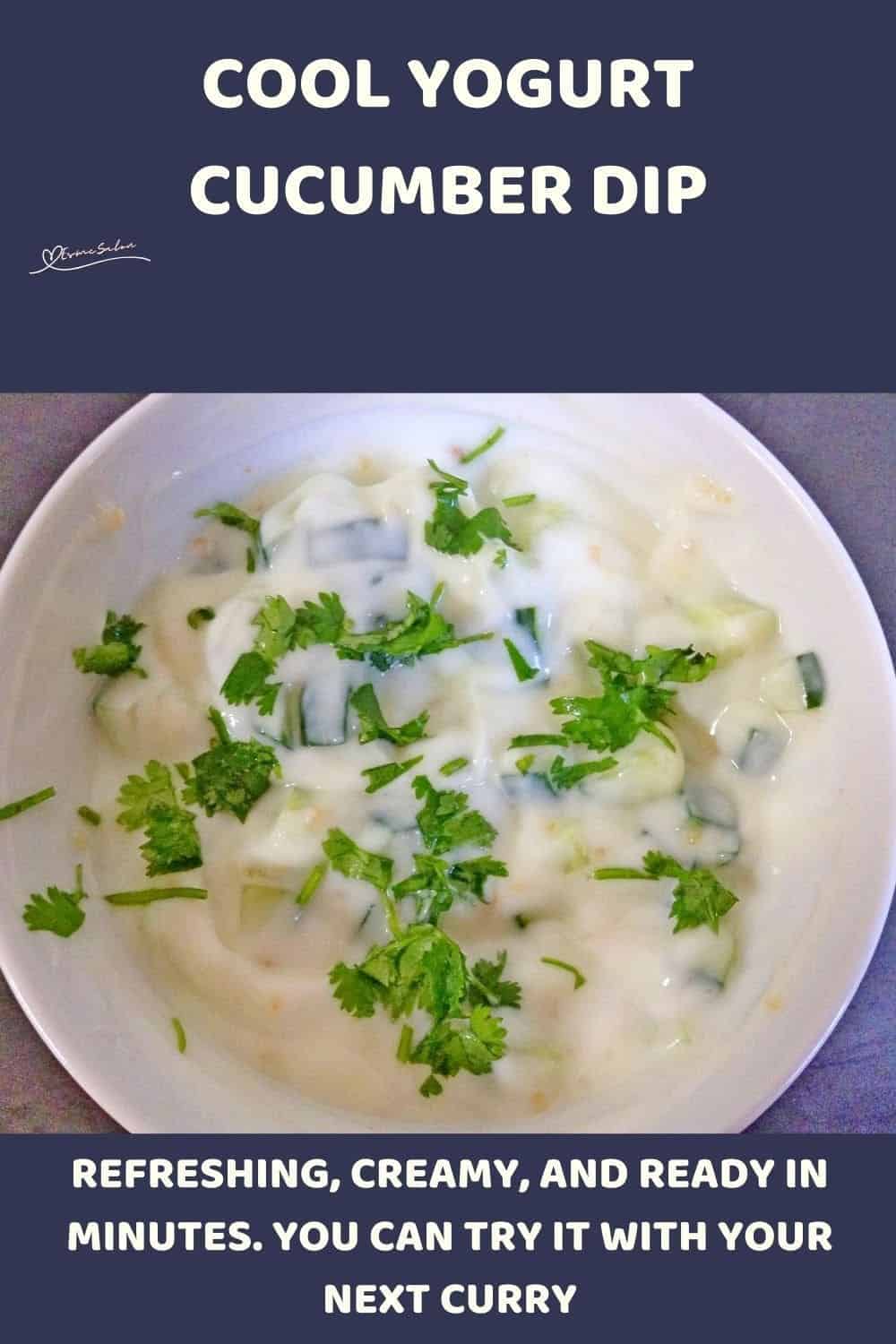 an image of an Indian Cucumber Raita dip in a white bowl