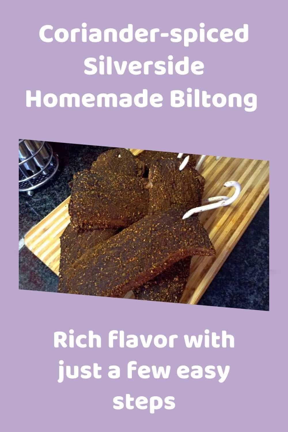 an image of pieces of Homemade Biltong still on the hooks after drying