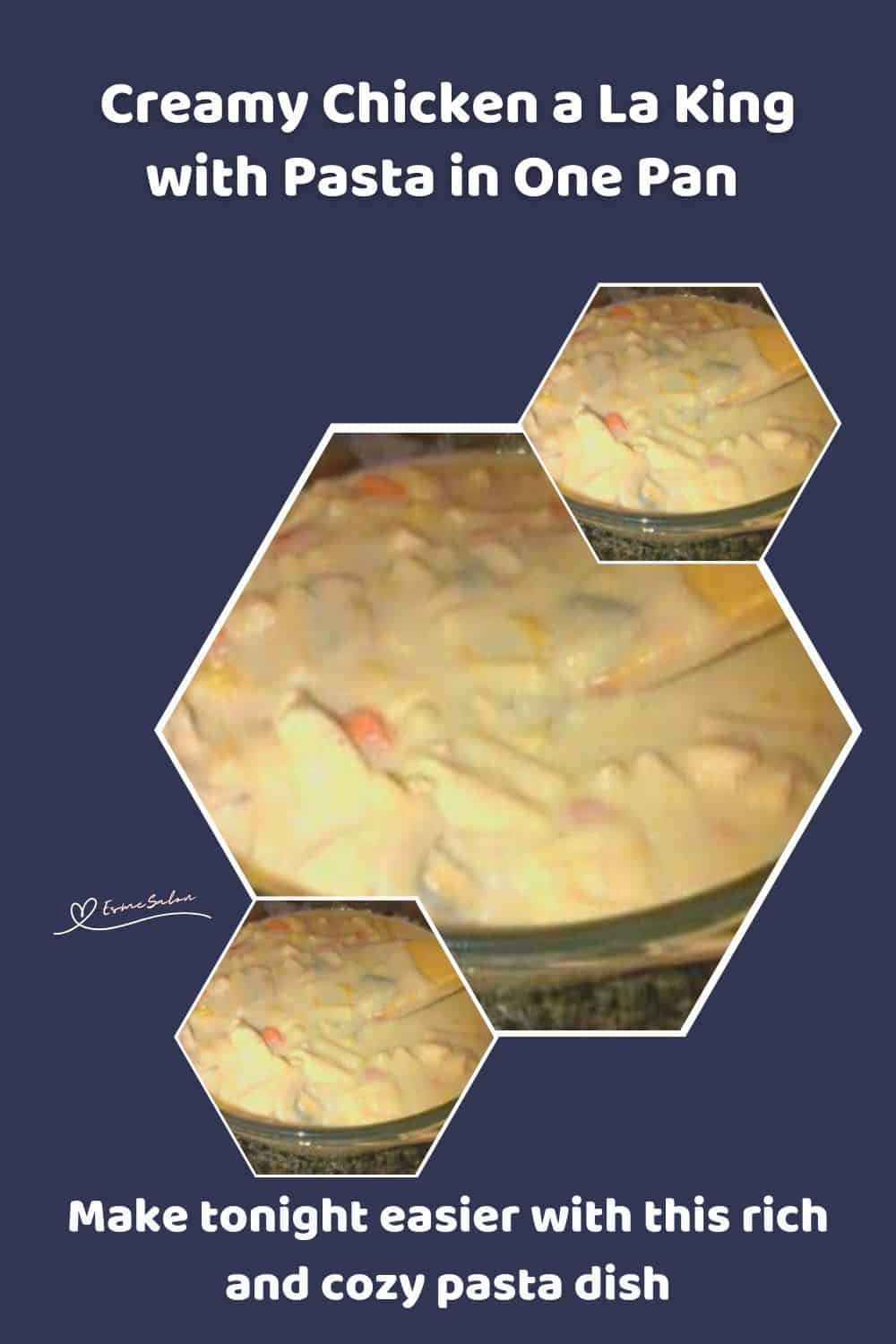 an image of a Pyrex dish with Chicken a La King with Pasta