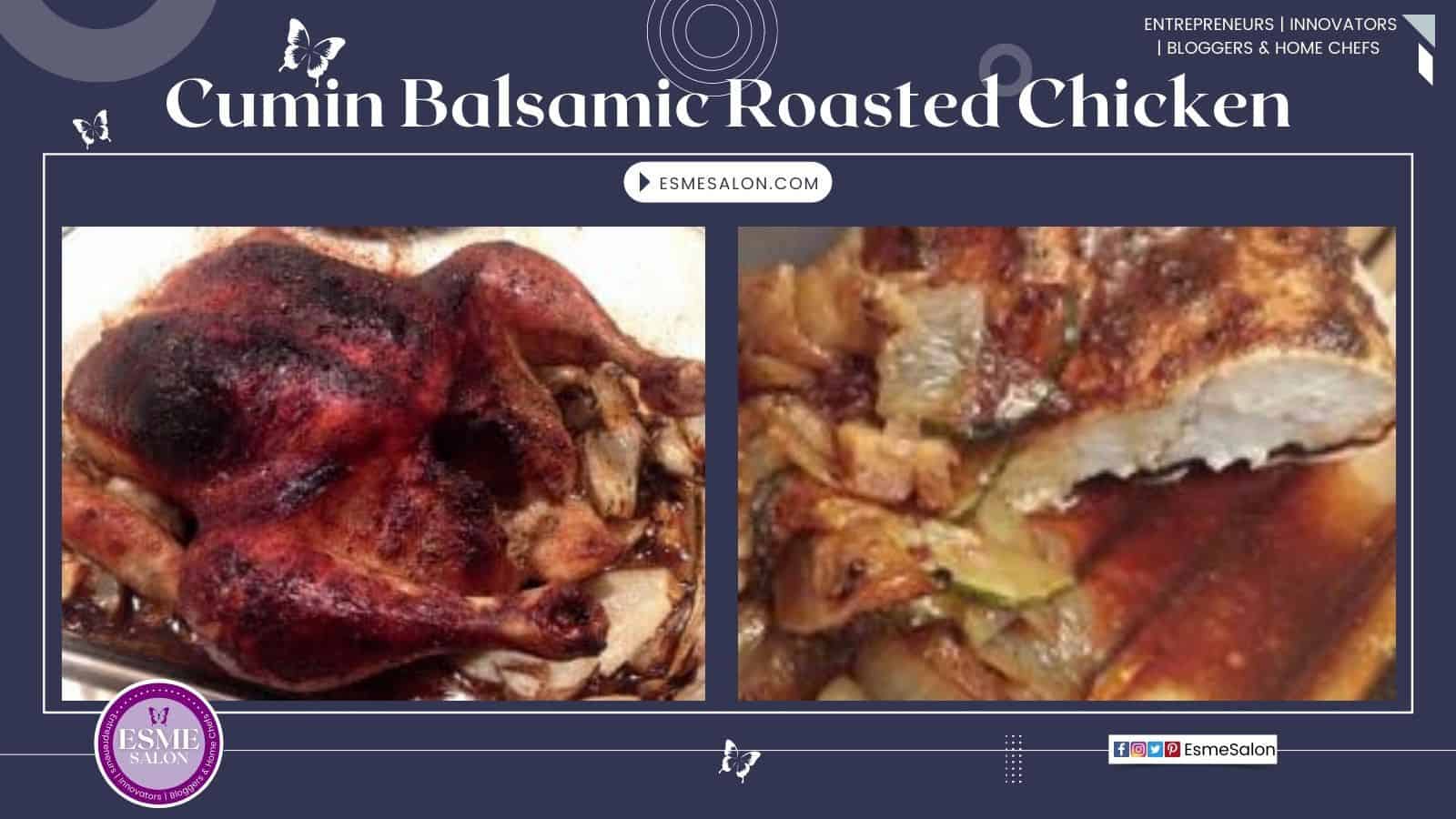 An image of a whole Cumin Balsamic Roasted Chicken