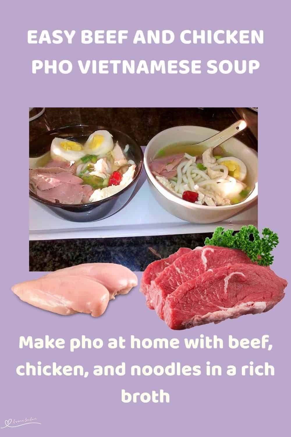an image of two bowls with Beef and Chicken Pho Vietnamese Soup