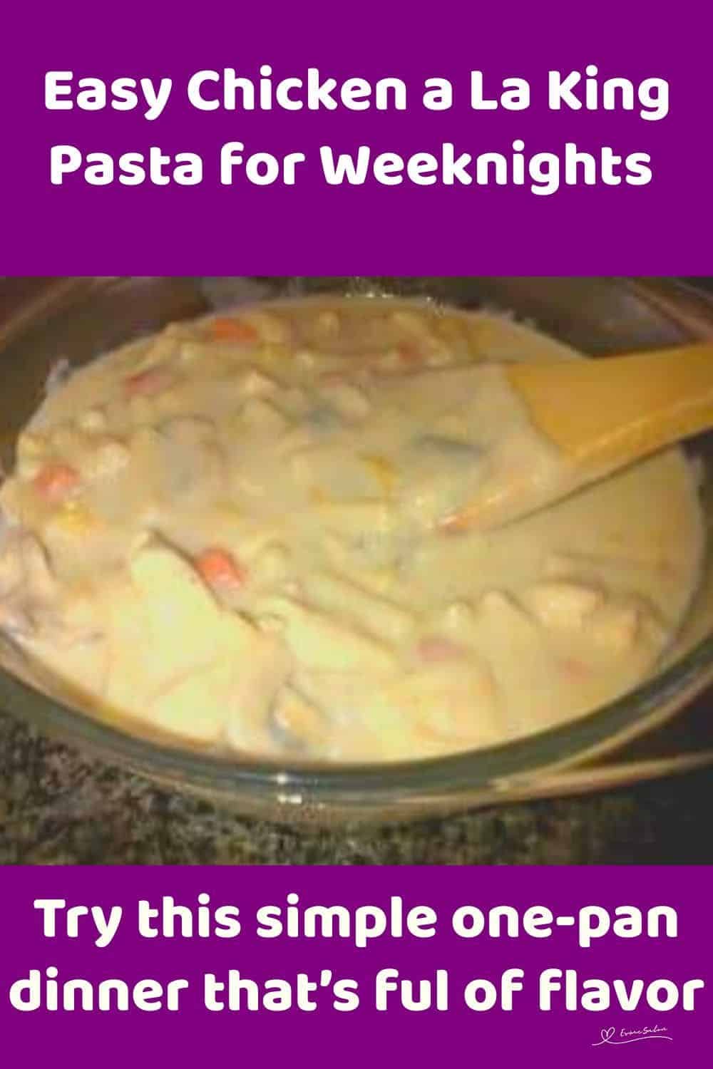 an image of a Pyrex dish with Chicken a La King with Pasta