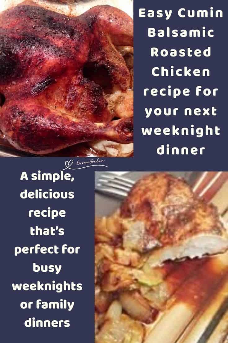 an image of a whole Cumin Balsamic Roasted Chicken as well as chicken breasts