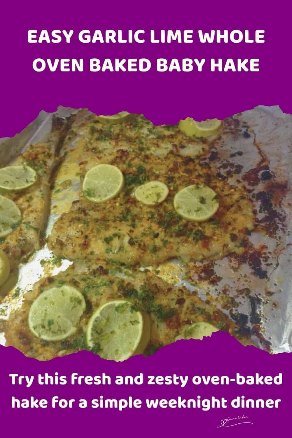 an image of Whole Oven Baked Baby Hake on a foil lined baking tray