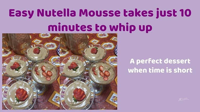 an image of single servings of Easy Nutella Mousse decorated with fresh strawberries