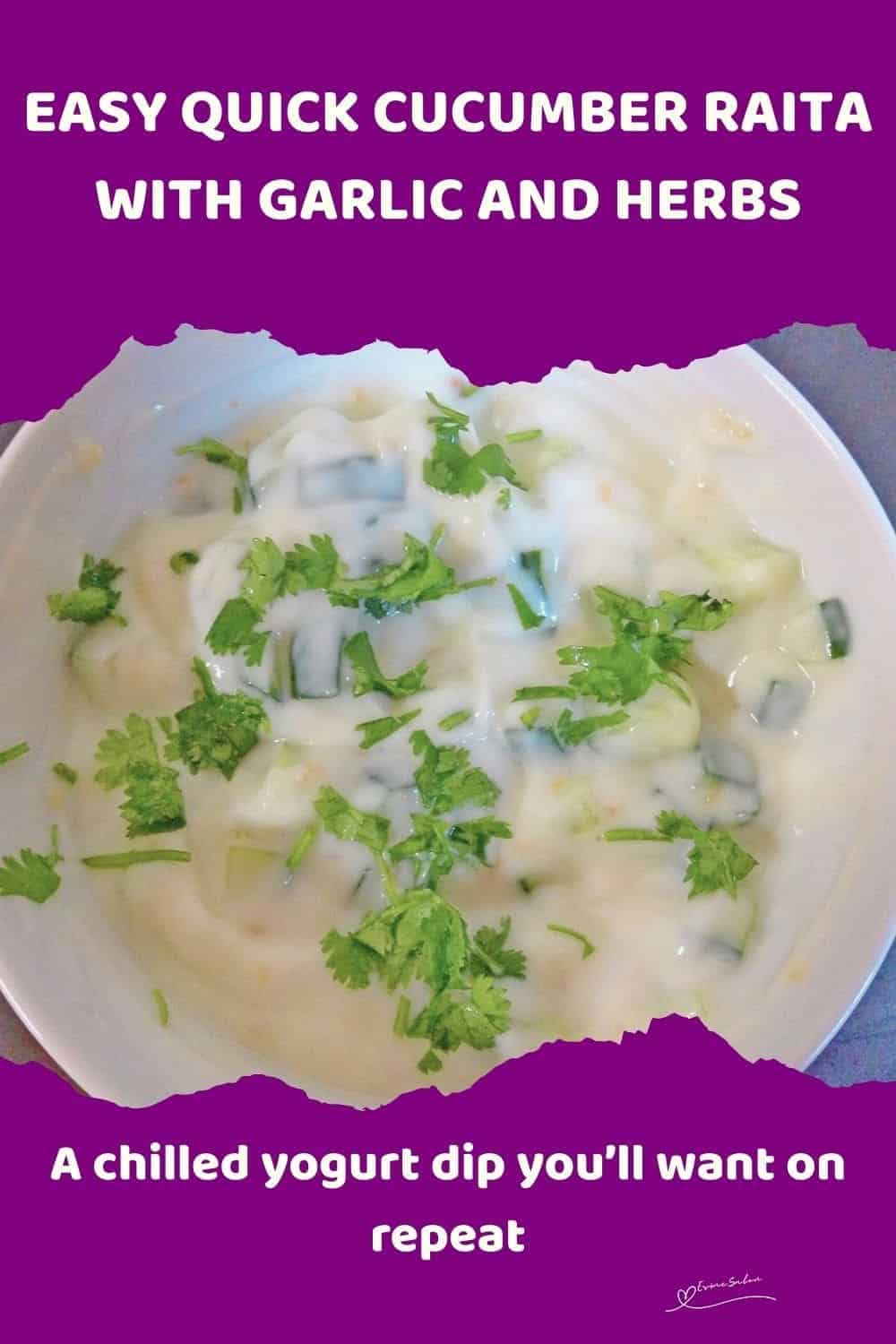 an image of an Indian Cucumber Raita dip in a white bowl