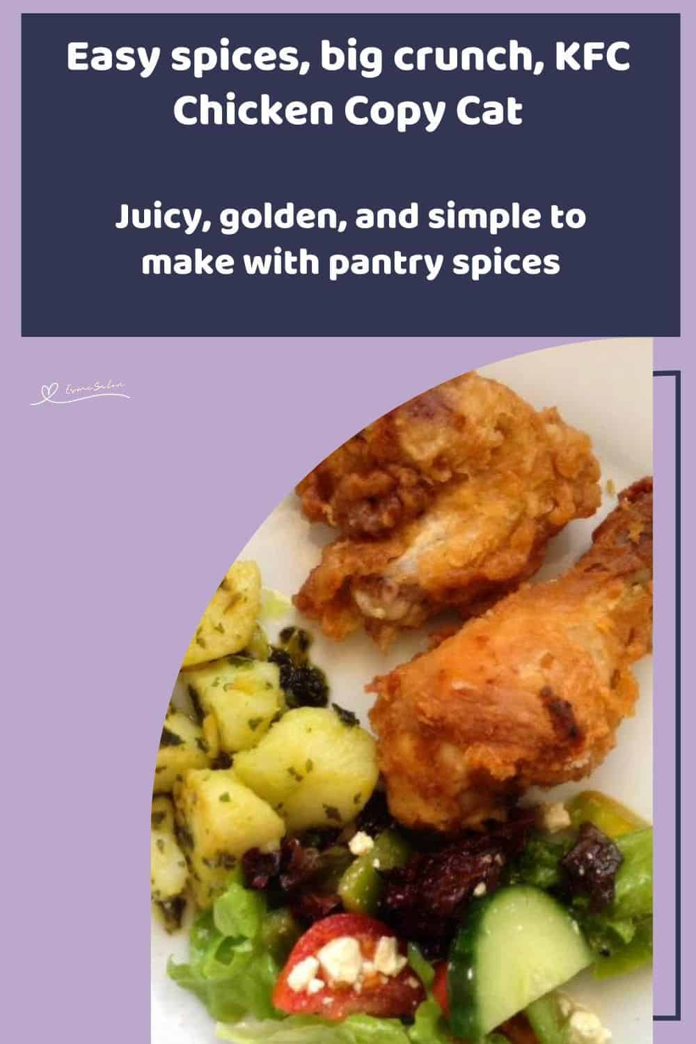 an image of KFC Chicken Copy Cat frying and served with vegetables on the side