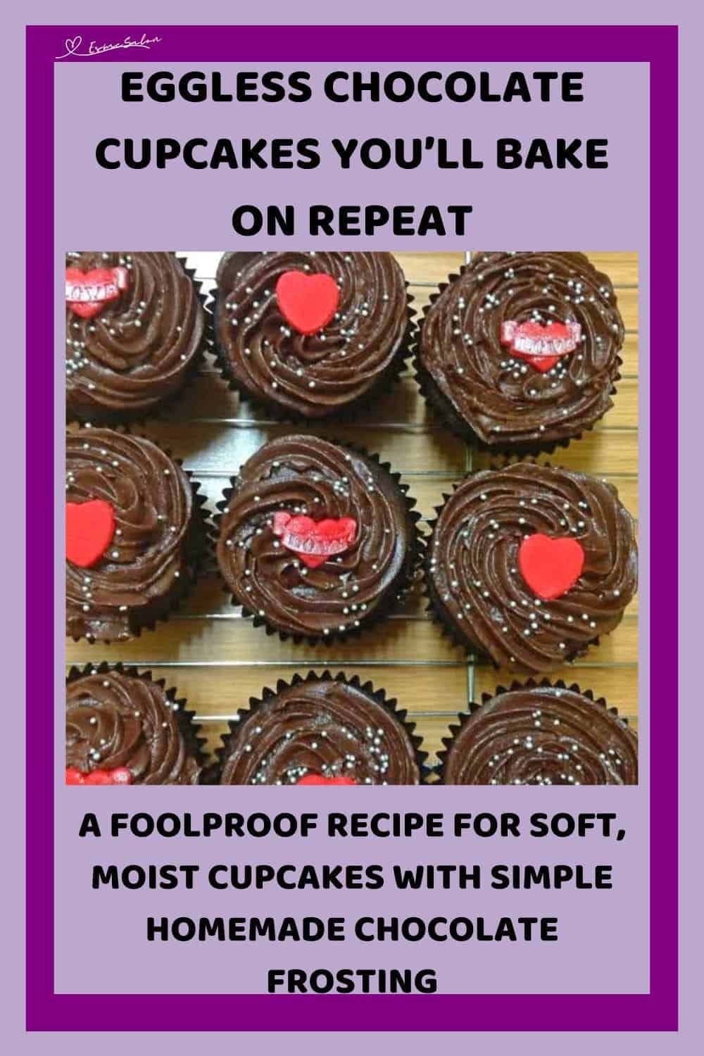 an image of Eggless Chocolate Cupcakes with sprinkles and red decorations