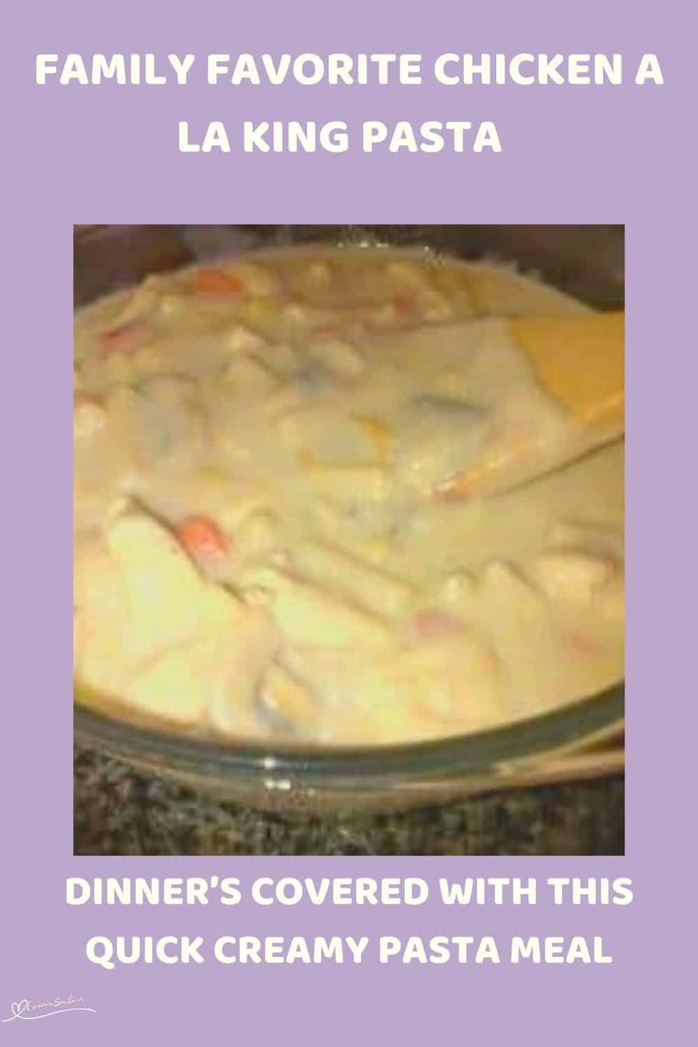 an image of a Pyrex dish with Chicken a La King with Pasta