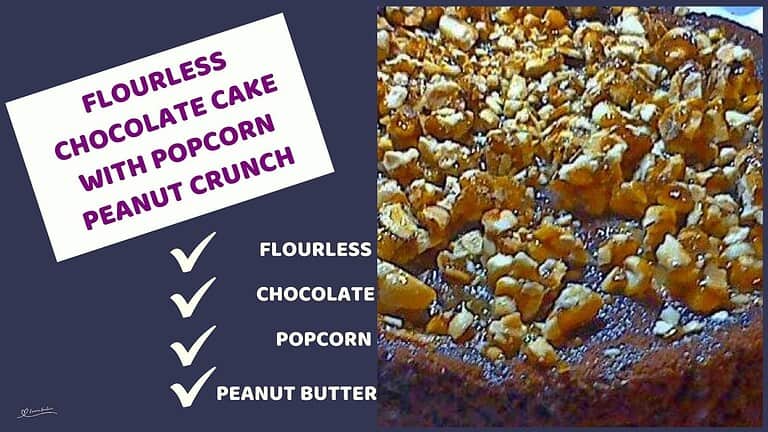 an image of a Flourless Chocolate Cake with peanut butter popcorn topping