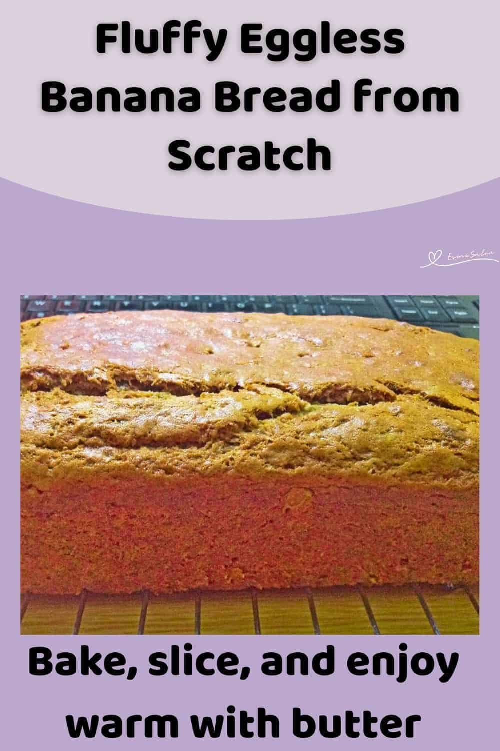 an image of an Eggless Banana Bread on a cooling rack