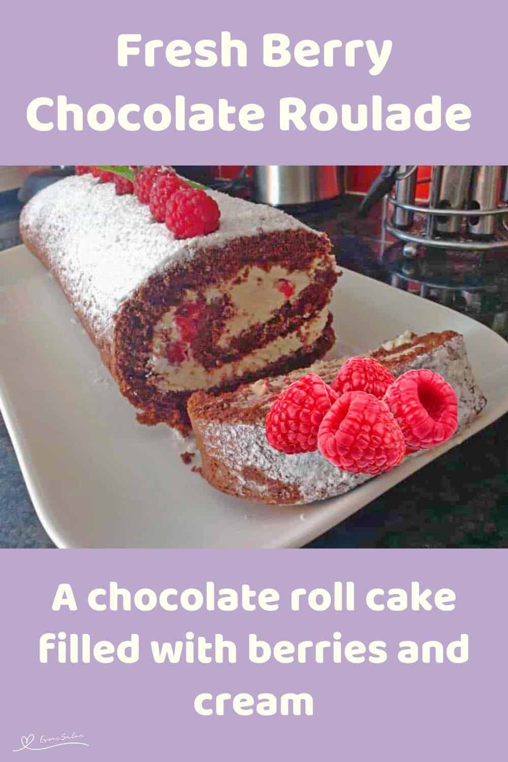 an image of a Chocolate Roulade with cream and raspberries