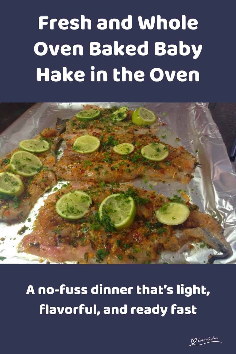 an image of Whole Oven Baked Baby Hake on a foil lined baking tray