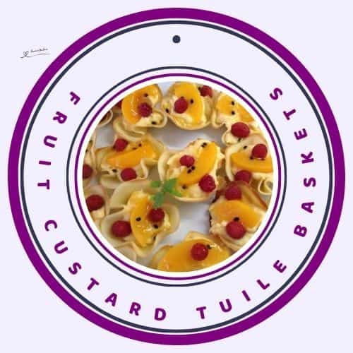 an image of Fruit Custard Tuile Baskets filled with fresh fruit