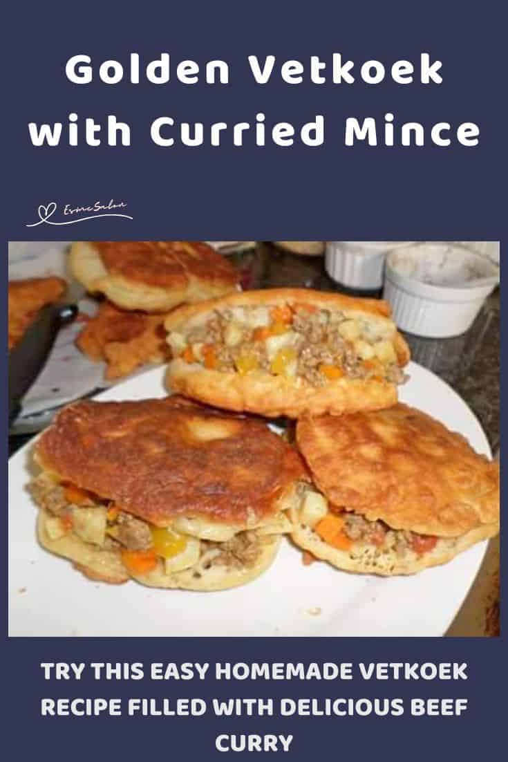 an image of a stack of Vetkoek with Curried Mince in the middle