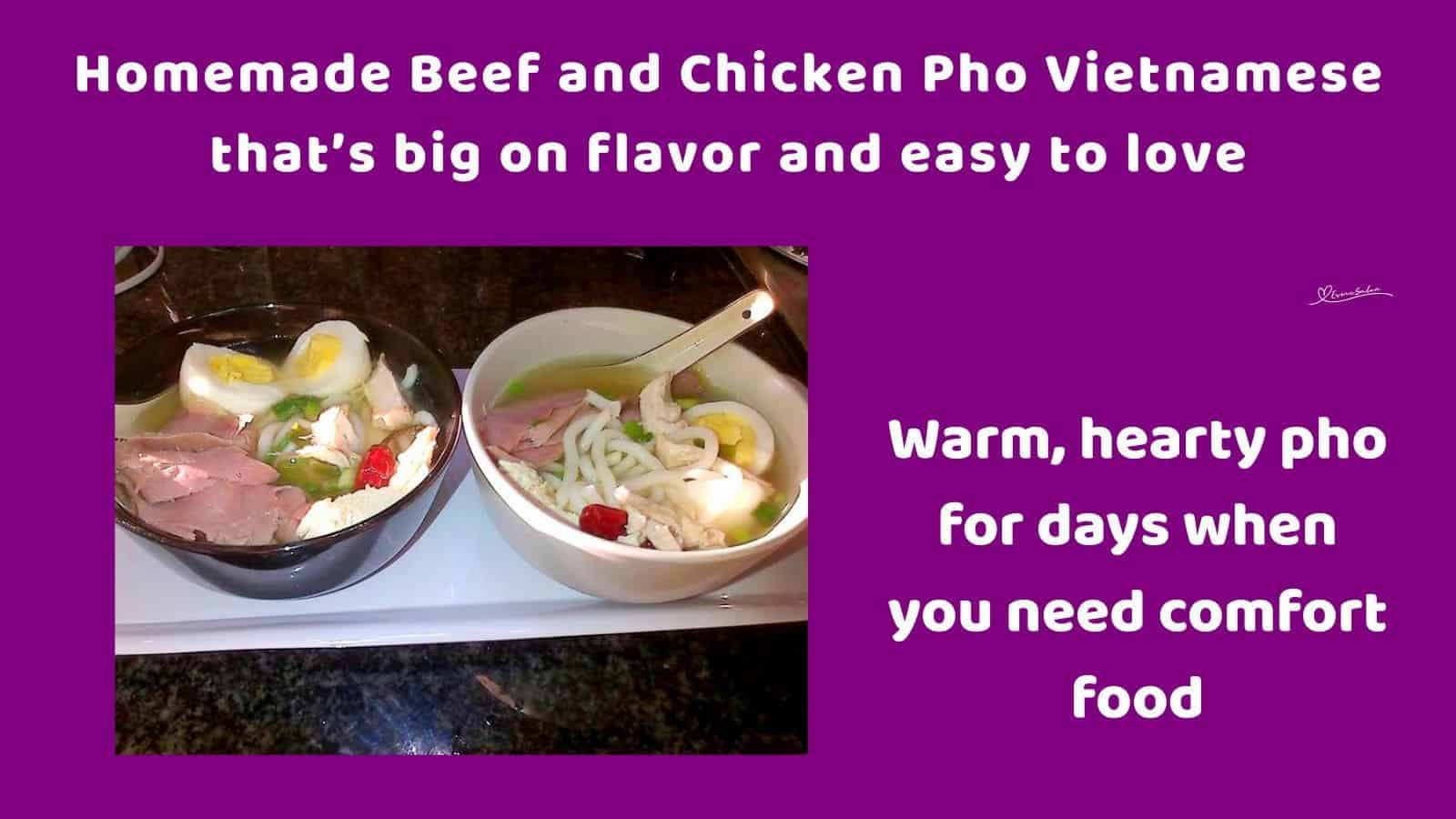 an image of two bowls with Beef and Chicken Pho Vietnamese Soup