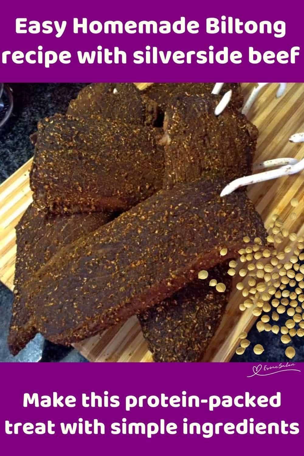 an image of pieces of Homemade Biltong still on the hooks after drying