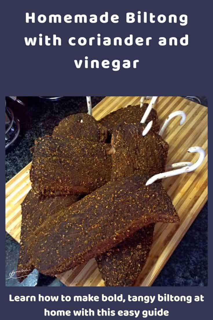 an image of pieces of Homemade Biltong still on the hooks after drying