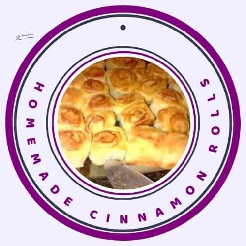 an image of a baking tray with Homemade Cinnamon Rolls