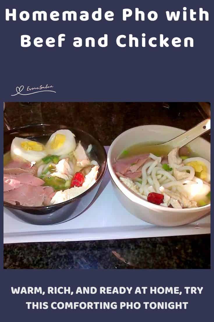 an image of two bowls with Beef and Chicken Pho Vietnamese Soup